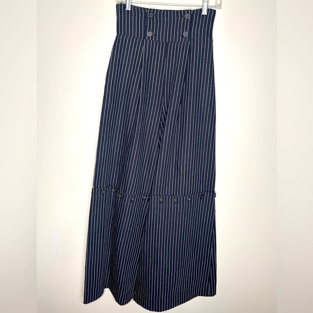 ROSIE ASSOULIN Sailor Pinstripe Wide Leg Button Detail Pants NWT